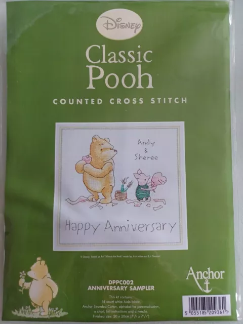 Brand New, Winnie The Pooh, Counted Cross Stitch Kit. 'Anniversary Sampler'