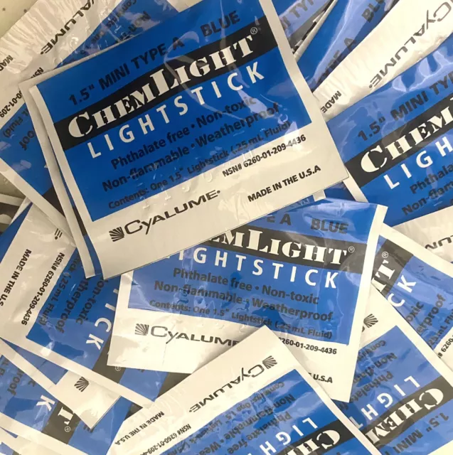 ChemLight Mini Typ A blauer Lichtstick Cyalume 1,5"" GlowSticks x 50 hält 4 Stunden 3