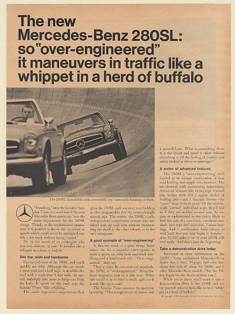 1968 Mercedes-Benz 280SL Over-Engineered Maneuvers in Traffic Like Whippet Ad