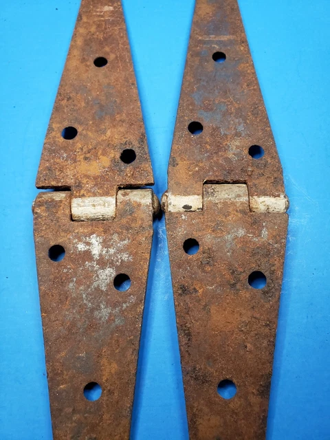 Vintage Strap Hinges Rustic Gray Paint 10" Long Iron Barn Door, Trunk Lid Box 5
