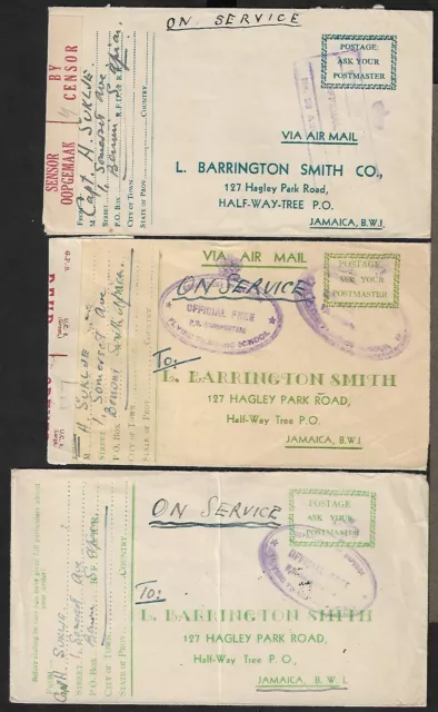 South Africa Pow To Jamaica Half Way Tree Lot Of 3 Covers 1941