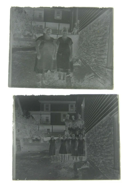Women Family House 4x5" Glass Plate Negative Black & White Photo VINTAGE 1002