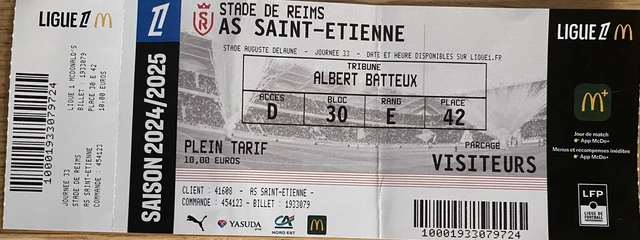 Billet Stade Reims - Saint-Étienne (ASSE) - Ligue 1 - 10 Mai 2025