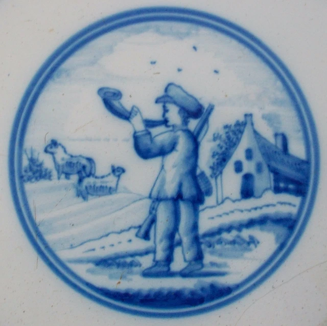 Antique Dutch Delft Tile - Hand Painted Shepherd/Sheep - Holland - 18th Century
