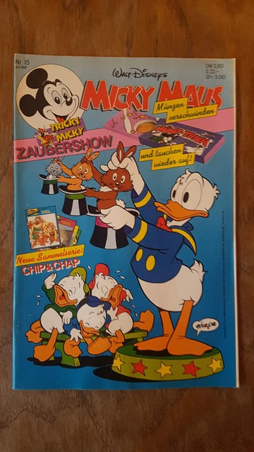 Micky Maus Comic Heft Nr. 15 1991 mit Beilage magischer Münztrick + Sammelkarten