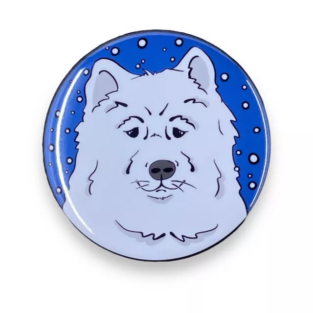 Samoyed Eskimo Dog Pinback Button Handmade Holiday Pet Portrait Accessory 2.25"