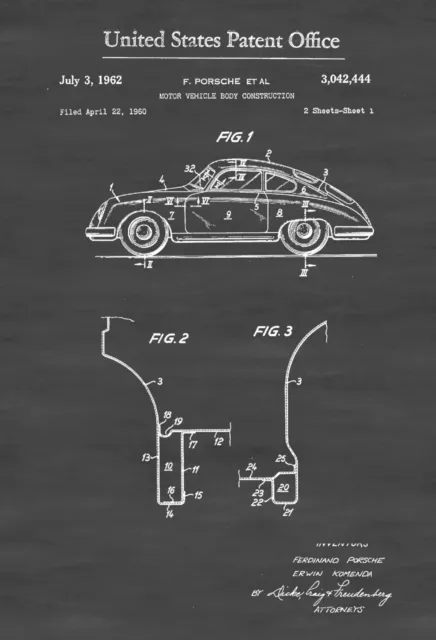 Porsche1962 Blueprint Patent Poster Print A4