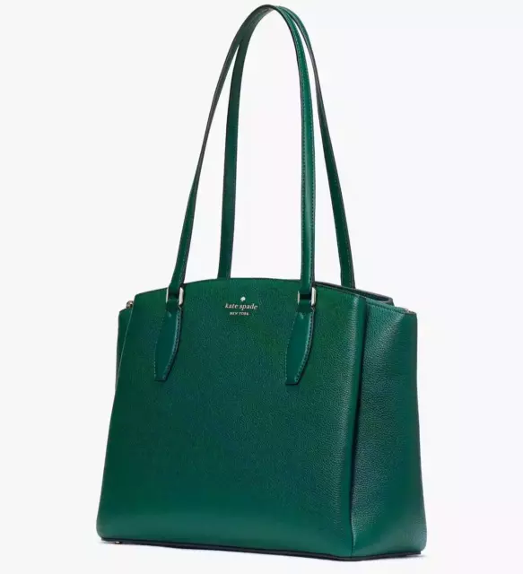 Kate Spade Monet Large Triple Compartment Green Leather Tote Bag WKRU6948 NWT FS