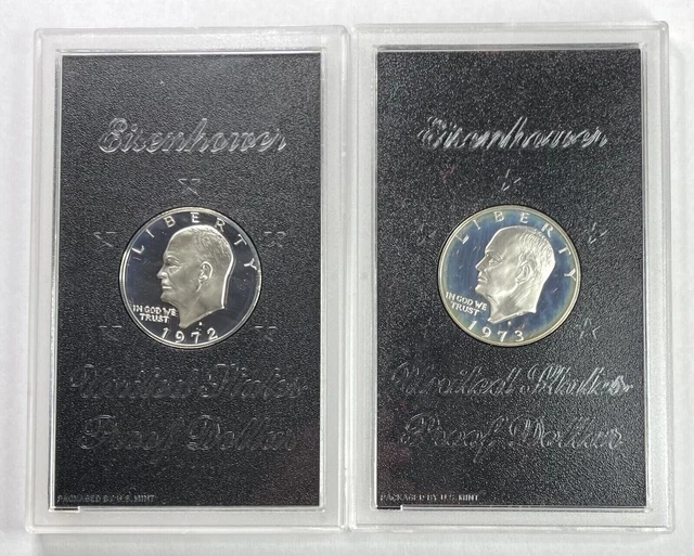 1972 S 1973 S Eisenhower Dollar Proof %40 Silver Plastics OGP 2 Set 1972 S 1973 S Eisenhower Dollar Proof %40 Silver Plastics OGP 2 Set