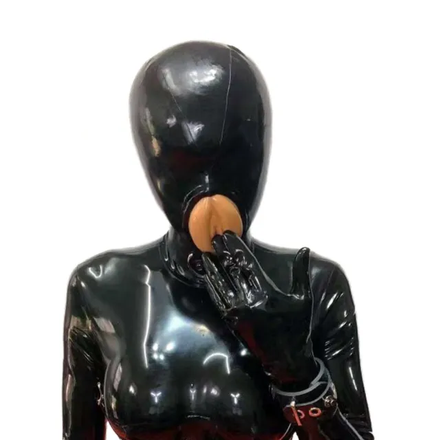 Latex Hood Rubber Mask Back Zipper Fetish Cosplay Party Clubwear BDSM Catsuit