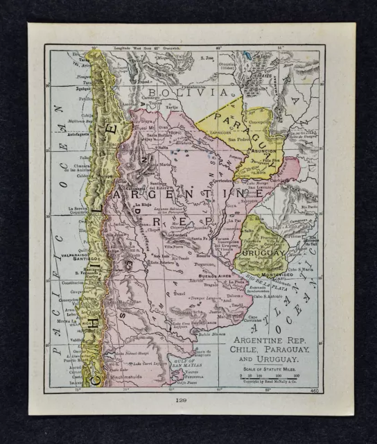 1917 McNally Map - Argentina Uruguay Paraguay Buenos Aires Chile - South America