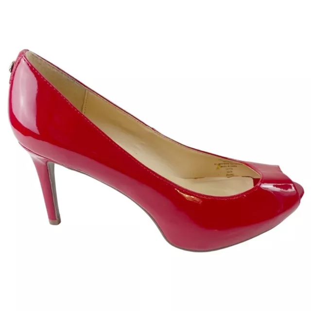 Patent Leather Peep Toe Stiletto Pump Heels Sz 7.5 Candy Apple Red Liz Claiborne