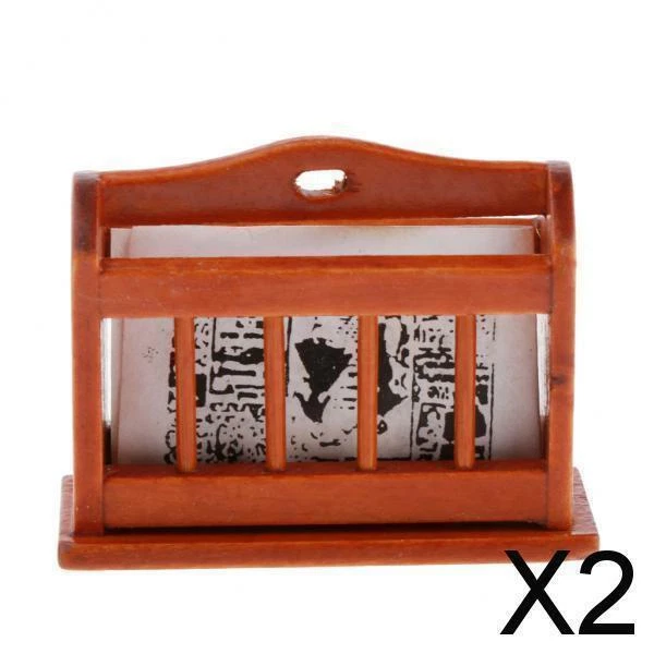 2X Dollhouse Miniature Wood Magazine Rack Holder Bookshelf Handcrafted Items
