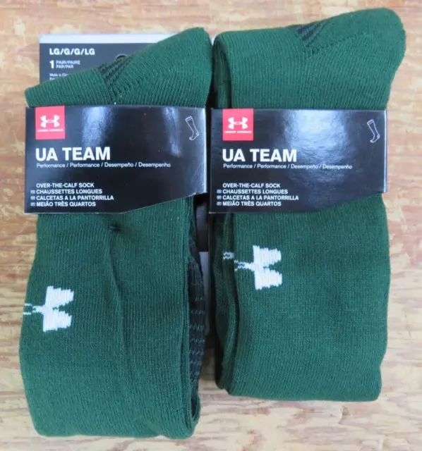 2 Pair Under Armour UA Team Large Cushioned Over The Calf Socks Green 1270244