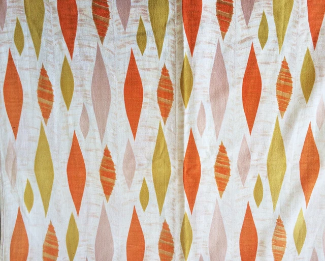 Stunning Mid Century Vintage Barkcloth Curtain Fabric 1950 Leaf Design 3