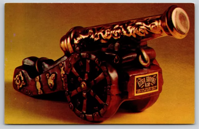 Advertising~Ezra Brooks Whiskey Bottles~Ornamented Antique Cannon~Postcard