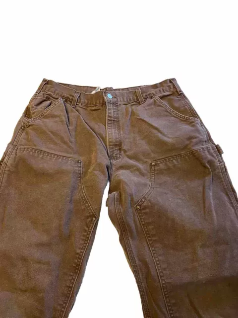 Mens CARHARTT Vintage USA Double Front Dungaree Washed Duck Work Pants Sz 36X32 2