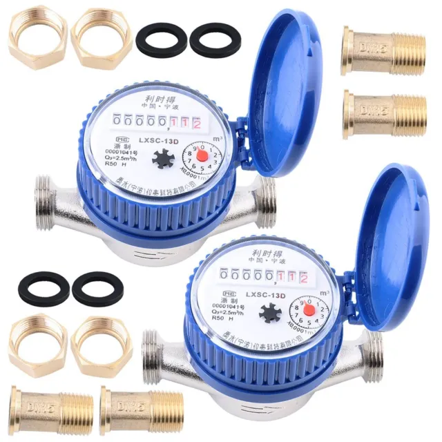 2x contador de agua fría contador de grifo 1/2" calibrado reloj de agua de jardín contador DHL
