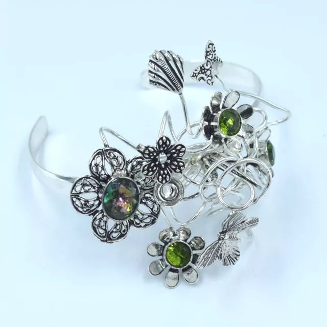 Mystic Topaz & Peridot Gemstone 925 sterling Silver Jewelry Cuff Bracelet