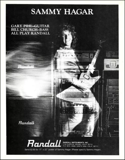 Sammy Hagar 1983 Randall guitar amp advertisement print 8 x 11 amplifier ad