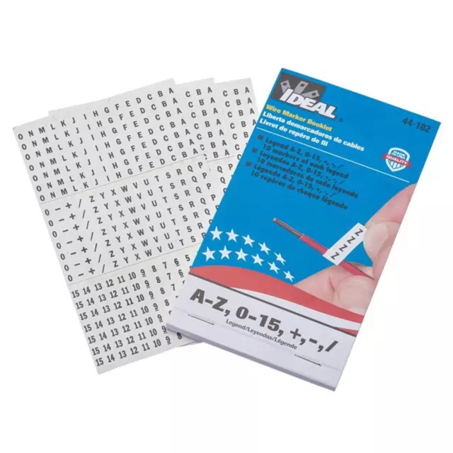 Ideal 44-102 Wire Marker Booklet, Asst A-Z, 0-15, +, -, /, 10 Each