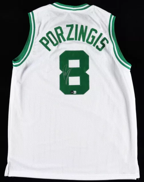 Kristaps Porzingis Signed Boston Celtics Jersey XL (BAS) Everything Is Sewn On!