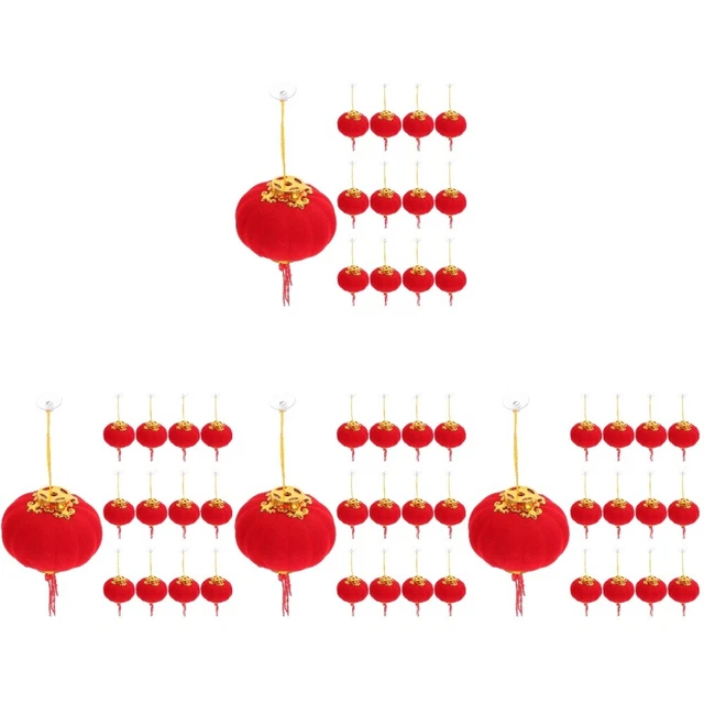 64 Pcs Lanterne Du Nouvel 2023 Chinoise Décorative Ménage Tissu De Flocage