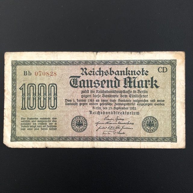 GERMANY-1922-1000 MARK NOTE-WEIMAR Republic-Hyper Inflation Years ...