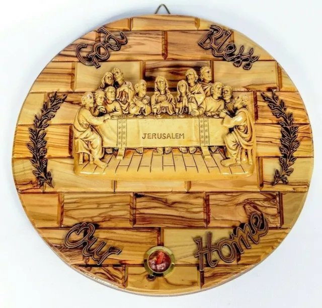 God Bless Our Home Olive Wood Last Supper Wall Plaque / Holy Land Relics