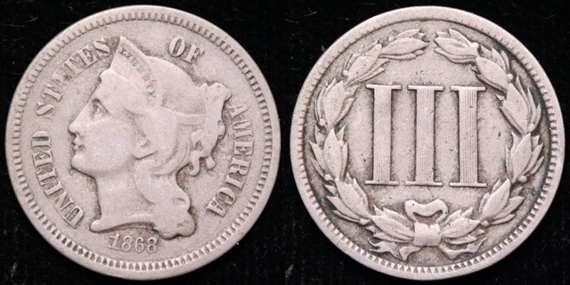 1868  Three Cent Nickel