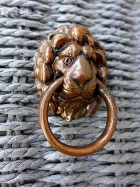 Vintage Tin Copper Effect Lion Head Pull Ring Handle Knob Project Door Drawer