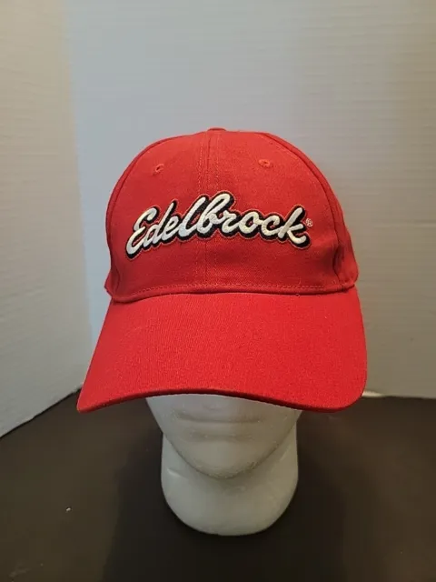 Edelbrock  Embroidered Strapback Red Ball Hat Cap Hook & Loop New Emb