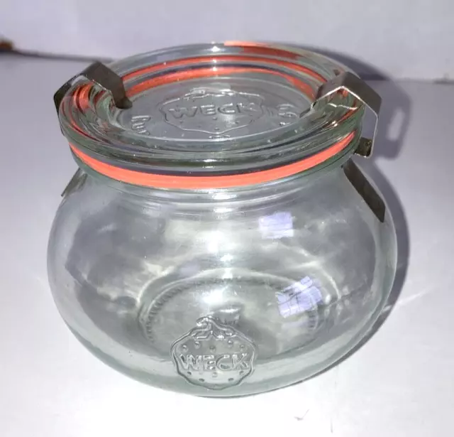 Weck Rundrand-Glas 60 Clear Glass Lidded Storage Container Canning Jar W/Clips