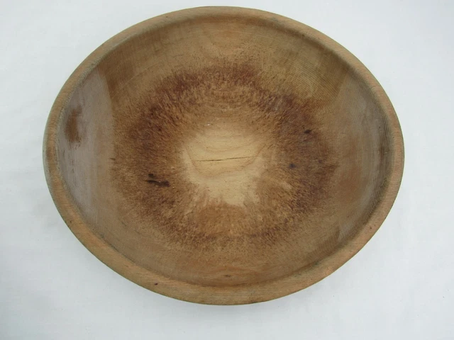 Primitive Turned Wood Bowl 11.5 x 12.5 antique Americana Folk Art