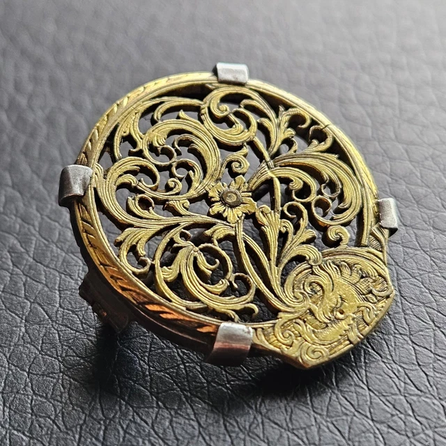 Belle Broche Barrette Ancienne En Vermeil Argent Doré, Sertie De Grenat