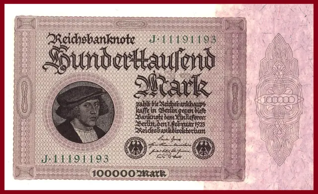 Reich  Aleman - 100.000 Marks 1923 - Sc.-Unc.  - Gran Billete - Autentico 100%.