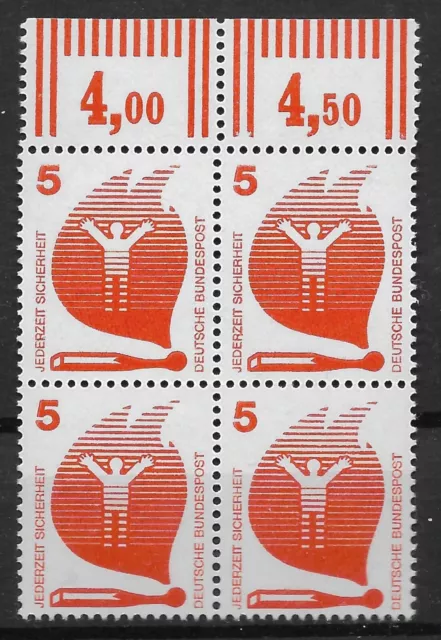 Bund 1971 ** Mi 694 Unfallverhütung 5Pf Viererblock VB 4er Oberrand OR 03745A