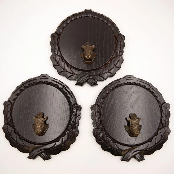 3 Pieza Keilerschilder Tallado Oscuro Af 16 CM Con 3 X Jabalí Cabeza Portada