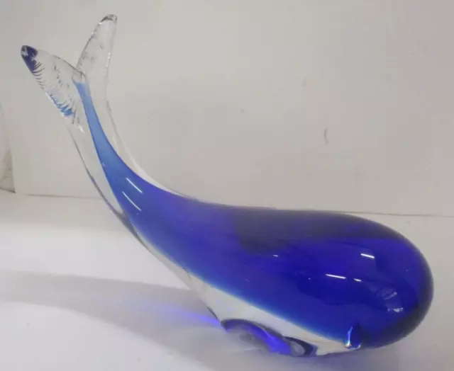 Art Glass Whale Crystal Clear Blue Figurine Heavy Paperweight 10in Long 7in Tall