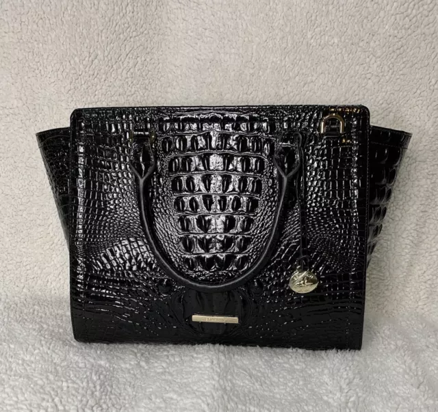 Nwt Brahmin Black Melbourne Croc Embossed Leather Satchel