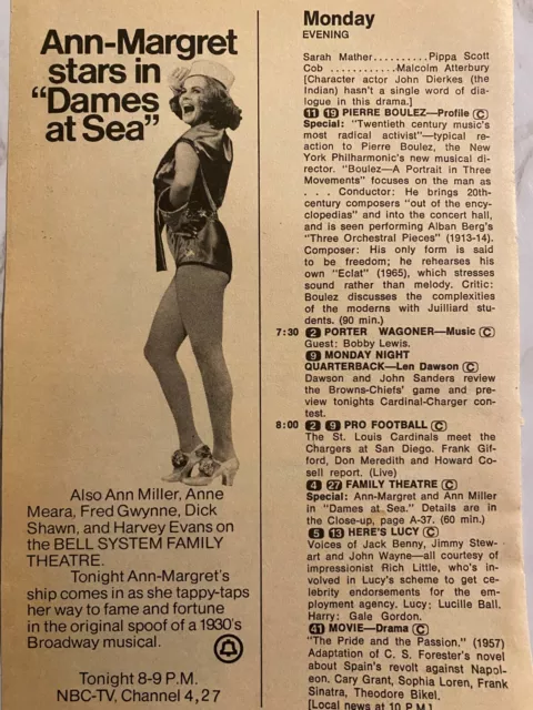 Ann-Margret, Dames at Sea, Half Page TV Guide Ad