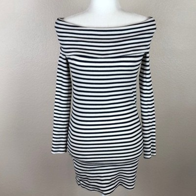 Zara Striped off Shoulder Long Sleeve Dress Sz M