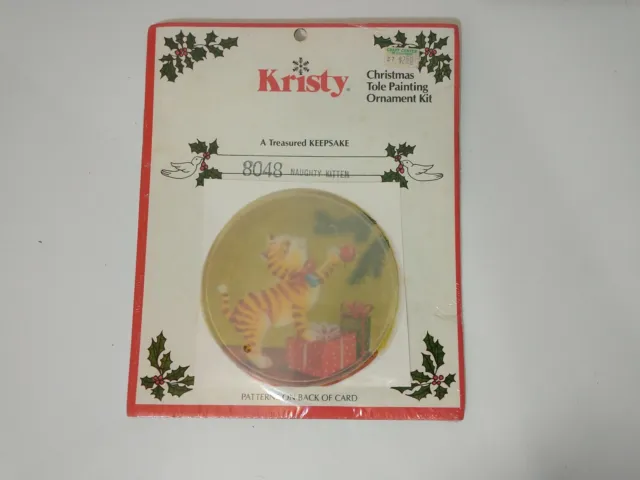 VTG 70s 80s Retro Christmas Tole Painting Ornament Kit #8048 Naughty Kitten Cat