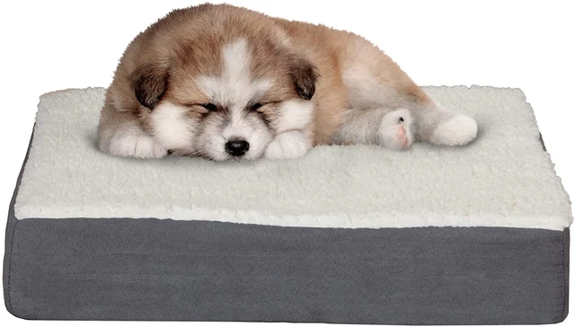 Orthopedic Dog Bed - 2-Layer Memory Foam Crate Mat with Machine Washable Sherpa
