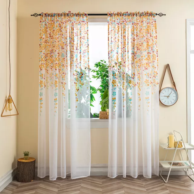 Floral Tulle Door Window Curtain Panel Drape Voile Sheer Valances Home Decor 1pc