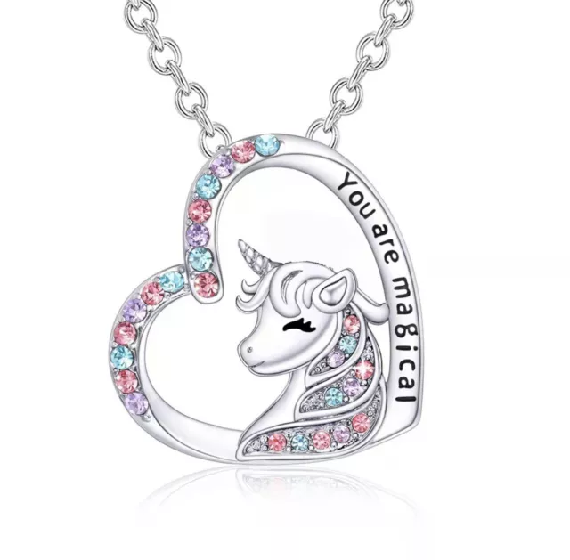 New Cute Unicorn Heart Love Pendant Necklace Magical Girl Wording Christmas Gift