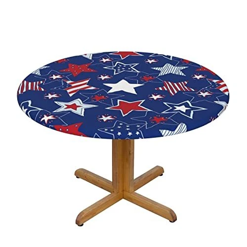 Round Tablecloth Patriotic American Stars Fitted Elastic Small Stars6
