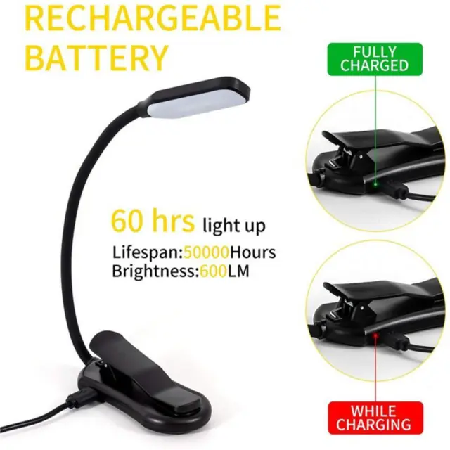 7 Leds Book Light with Flexible Goosenecks Clip USB Rechargeable Adjustable