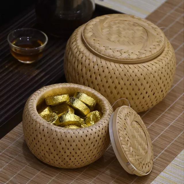 2023 Bamboo Storage Jars Kitchen Dry Food Nut Container Tea Egg Woven Basket 2