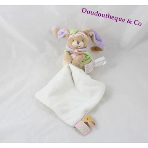 Doudou Peluche Lapin  Lila Beige Mauve Vert Blanc Mouchoir Doudou et Compagnie